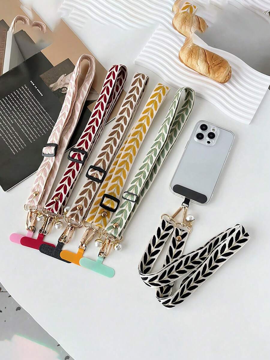 1 قطعة سلسلة كتف طويلة مزينة بالأوراق والخرز كقلادة لهاتف محمول