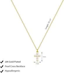 Cross Necklace For Women, Dainty 18K Gold Plated/Sterling Silver Small Cross Pendant Necklace Simple Gold Cross Necklaces For Women  Faith Jewelry Gift2025 - 珍珠十字金 - 查看 7
