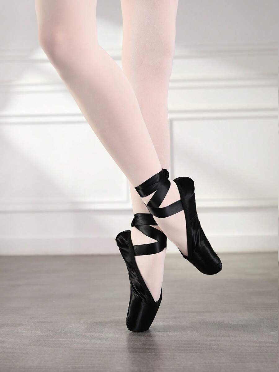 Women's Ballet Shoes, Satin Ballet Shoes, Lace Ballet Shoes, Paper-Sole Ballet Shoes - Black - View 1