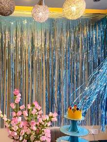 1/2 Stück 1*2m Saphirblauer Glitzer Plastik Pailletten Vorhang, metallische Fransenborte glänzendes Band Dekoration für Party, Karneval Fenstervorhang