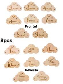 1 set Marcador de hitos de madera en forma de nube para bebés de 1 a 12 meses, accesorio para registro del crecimiento del bebé para fotografía, de doble cara con colgador, decoración y regalos para baby shower y Pascua, para niñas/niños