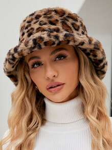 1 件女式人造毛皮柔软纹理扎染彩色图案豹纹印花渔夫帽，适合秋冬户外，休闲，时尚，百搭，男女通用 - A - 查看 8