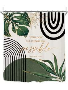 Abstract Shower Curtain, Neutral Leaves Geometric Minimalist Aesthetic Plant Mid Century Modern Waterproof Bathroom Curtain With Hooks - 翠綠色鼠尾草綠 - 查看 1