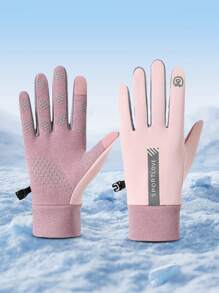 1 Pair Pink Waterproof, Windproof, Anti-Slip Touchscreen Warm Gloves, Suitable For Outdoor Activities Like Cycling, Driving, Skiing In Autumn - Pink - View 3