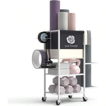 Yoga Mat Storage Rack Home Gym Storage Rack Gym Workout Equipment Storage Organizer Fitness Weight Rack On Wheels For Yoga MatYoga Block Foam Roller Resistance Band Dumbbell Kettlebell And Other Workout Accessories