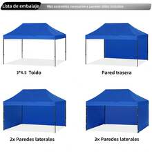 Carpa toldo plegable con paredes tamaño 3x45 metros lona impermeable resistente para exteriores protección contra sol y lluvia fácil instalación desmontable portátil ideal eventos jardín terraza camping fiestas reuniones uso comercial multifuncional durable accesorios toldos - Azul - Ver 2