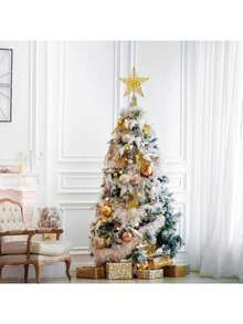 1pc Christmas Tree Toppers Xmas Glitter Gold Hollow Star Treetop Topper For Christmas Tree Decoration,Star Treetop