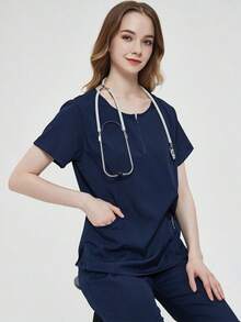 Conjunto de 2 Piezas Uniforme Quirúrgico Anti Fluidos Dama Excelente Calidad, Mujer Uniforme Medico, Conjunto Quirúrgico Filipina Pantalon, Pijama Uniforme Antifluidos Mujer - Azul Marino - Ver 12