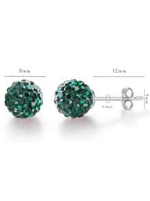 1 par de pendientes de bola brillante de plata de ley 925, 8mm, accesorio casual y de moda - Verde - Ver 4