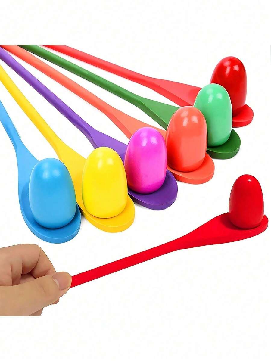 1/4件套木制勺子接力赛游戏套装，鸡蛋平衡接力赛，适合复活节彩蛋寻宝、户外草坪游戏、复活节礼物、生日礼物、派对游戏、单身派对、母亲节礼物、毕业派对、家庭聚会、万圣节装饰、万圣节派对用品、万圣节糖果、万圣节奖品 - 彩色 - 查看 1