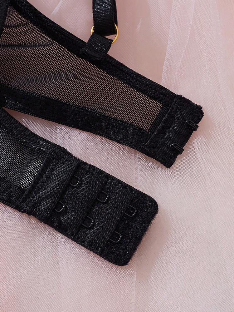 Set de 2 piezas de lencería con sujetador tipo bralette con bordado de encaje y calado floral en color fucsia, pantalones con abertura en la entrepierna, conjunto de ropa de dormir clásica y seductora para mujeres - Rosa Fucsia - Añade 5