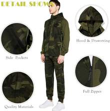 Mens 2 Piece Casual Tracksuits Camo Hoodie Jogging Sweatpants Suit, Activewear - Armygreen#57 - View 3