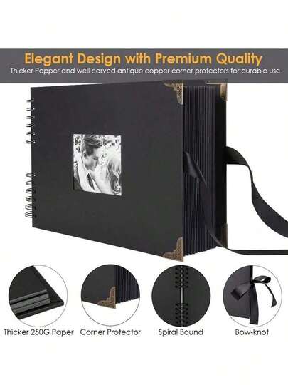 Christmas 1 Set DIY Photo Album, Scrapbook With 80 Black Pages, Photo Glue Stickers, DIY Gift, Baby Scrapbook Set, Family, Anniversary, Birthday, Valentine's Day, Wedding Album, Includes Stickers, Graduation Gift Home Decor New Year Gift