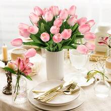 3pcs Artificial Tulip Flowers Decor, Home Decoration Accessories, Living Room & Bedroom Ornament - Hot Pink - View 3