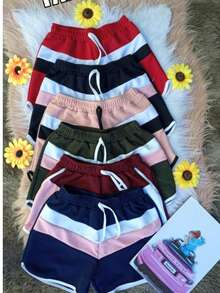 Women's Shorts With String And Elastic Fashion Stylish Summer - 酒紅色 - 查看 2