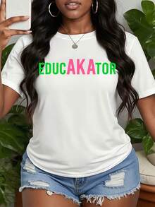 AKA Sorority T-Shirt, AKA Graphic Cotton T-Shirt, Pink And Green AKA Tee, Fashionable AKA Pattern Shirt, Leisure Retro Fun Pattern, Summer Must-Have - trắng - Xem 1