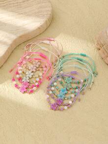 12 件/套女士时尚可爱休闲海滩风格花卉装饰手链 - 彩色 - 查看 3