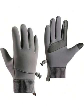 1双男女通用防水骑行手套，触屏全指防滑户外运动保暖内衬手套