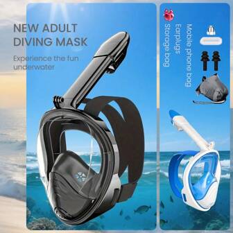 Maschera da snorkeling per adulti a copertura totale del viso, attrezzatura da snorkeling con fotocamera, set da immersione con visuale panoramica a 180 gradi, anti-appannamento e anti-perdite