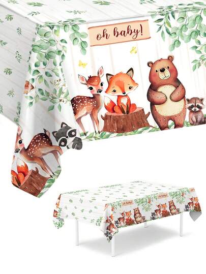 1pc Forest Animals Party Tablecloth, Forest Animals Birthday Party Disposable Table Flag Table Runner, Forest Animals Theme Birthday Festival Party Decoration, Birthday Gift Party Gift Tablecloth, Kitchen Decoration Table Cover, Birthday Decoration, Party Decoration, Party Decoration Supplies, Room Decoration Table Center Decoration, BabyShower Decoration