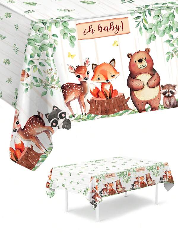 1pc Forest Animals Party Tablecloth, Forest Animals Birthday Party Disposable Table Flag Table Runner, Forest Animals Theme Birthday Festival Party Decoration, Birthday Gift Party Gift Tablecloth, Kitchen Decoration Table Cover, Birthday Decoration, Party Decoration, Party Decoration Supplies, Room Decoration Table Center Decoration, BabyShower Decoration