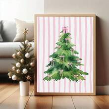 1 buc. Artă de perete de Crăciun, Brad de Crăciun verde vintage cu fundal roz, Decorațiuni de Crăciun roz distractive, Artă festivă, Descărcați acum Potrivit pentru camere de copii, creșe, dormitoare de petrecere pentru băieți și fete, decorațiuni pentru sălile de clasă de grădiniță, Impermeabil. Tapet decorativ pentru tăblia de pat, Decorațiuni de petrecere, Cadouri