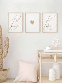 Juego de 3 pósteres minimalistas personalizados, letrero colgante con nombre de pareja personalizado, arte de pared moderno en beige, decoración de aniversario de boda, adecuado para parejas, fiesta de damas de honor, regalo de aniversario, decoración bohemia neutra para el hogar, sala de estar, dormitorio, regalo para amantes y amigos, sin marco - Beis - Ver 7