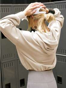 Women's Sports Zipper Drawstring Long Sleeved Top With Hat, Casual And Fashionable