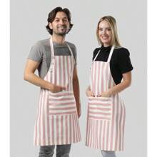 Kitchen Apron Waterdrop Resistant Cotton Apron With Adjustable Aprons For Women With Pockets Cooking Apron Chef Apron For Men (1, Powder Pink)