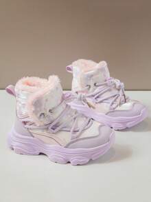 Girls' Asymmetrical Print Snow Boots, Fashion Short Boots For Winter, New Kids High-Top Thick Warm Waterproof Outdoor Snow Shoes, Big Children Girls Leather Boots