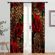 2 pezzi Tende con stampa leopardata, tende decorative artistiche e alla moda per finestre, tende filtranti e per privacy, facili da installare, lavabili, adatte per camera da letto, ufficio, cucina, soggiorno e studio, 100% tende in poliestere - Multicolore - Visualizzare 6
