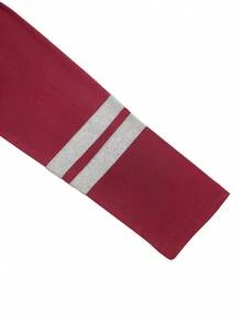 条纹拼接印花运动长袖上衣和裤子套装（春季款） - 酒紅色 - 查看 6