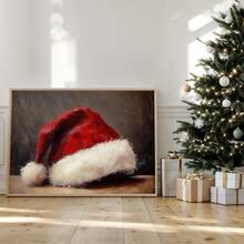 1 pieza, Arte de pared de lienzo, Decoración de pared enmarcada, Gorro de Papá Noel vintage, Pintura al óleo de Papá Noel vintage, Impresión en lienzo de gorro de Papá Noel clásico, Póster de Papá Noel, Arte de pared navideño, Decoraciones navideñas, Póster navideño, Decoración de pared minimalista de invierno