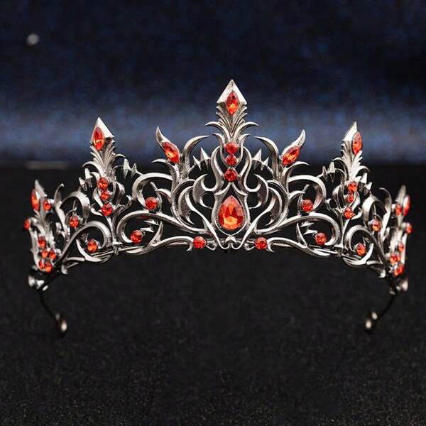 RUOKFZIYAN Gotischer Vintage Silber Rot Strass Krone Tiara Retro Vampir Königin Prinzessin Haarband Halloween Cosplay Party Haarschmuck für Frauen Mädchen