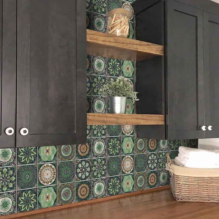 24 片波西米亚风格厨房浴室入口防水防潮墙贴防水瓷砖贴 PVC 自粘装饰贴纸墙纸墙壁装饰房间装饰壁纸贴纸墙壁卧室装饰厨房装饰家居装饰 - 彩色 - 查看 7