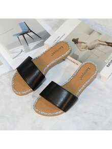 Women's Glitter Shiny Slide Sandals Sparkle Fancy Flat Slippers Slip-On Jeweled Shoes  BINGO-2 - màu đen - Xem 1