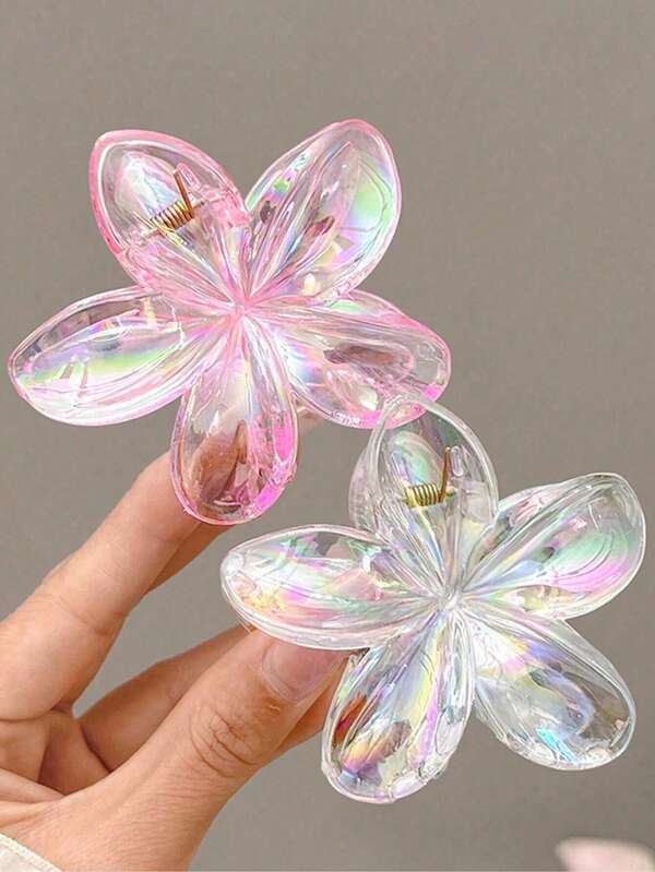 Fall Winter Accessories 2pcs Y2K Mermaid Hair Clips - Non-Slip Floral Hair Clips, Suitable For Women's Daily Wear, Office, Party, Beach, Etc., Pink/White Plastic Hair Accessories Fashion Claw Clips Women Hair Clutch Ladies Hair Clamps Elegant Hair Jaw Clip Flower Clips For Hair