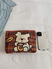 可爱卡通印花化妆包复合面料化妆包唯美女士手提包钱包收纳化妆包女生行李旅行收纳包可爱收纳包学生返校开学季必备格子 - 彩色 - 查看 8