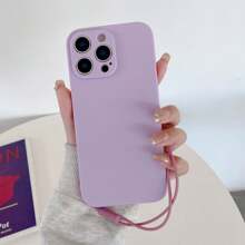 1 pieza Funda de teléfono líquida de unicolor tipo silicona con cordón, compatible con Samsung, compatible con iPhone 11/12/13/14/15/16 Pro Max, Samsung S22/23/24/S25+ UA04/A05/A14/A15/A24/A25/A34/A54 SA56/A36/A26 resistente al agua, a los golpes, a las caídas y a los arañazos