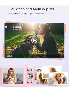 W&O 2025 48MP 1080P Full HD Digital Camera - 2.4-Inch Portable Auto-Focus Vlogging Camera With 32GB Card & 16X Zoom | USB-C Rechargeable,  Puzzle Game - 粉色 - 查看 4
