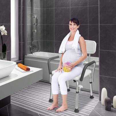Rectangular Shower Stool Shower Stool Bath Stool Height Adjustable Bath Stool Shower Aid With Armrest And Backrest Height Adjustable For Age, Pregnant Women