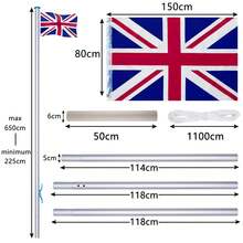 20FT Aluminium Flagpole Set - Includes Flag, Ground Sleeve, Pull Rope, Locking Hook & End Cap - 5 Adjustable Heights - Blue - View 2