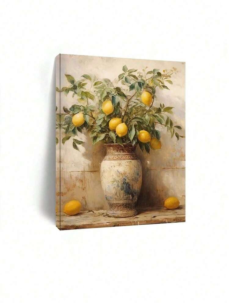 1pc Vintage Lemon Tree In Antique Vase Canvas Art - Framed Oil Painting Wall Decor, Perfect Gift For Home & Office Optional Frame ,Wall Art With Frame - Multicolor - View 8