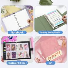 A5 Binder 6 Ring Refillable Notebook Planner Journal Cover For A5 Planner Paper Inserts, PU Leather Loose Leaf Photocard Holder, Budget Binder Personal Organizer With Magnetic Buckle-666430 - màu nâu - Xem 5