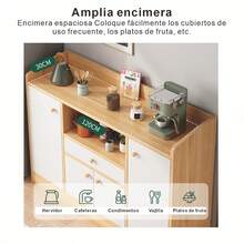 Mueble organizador de cocina moderno minimalista 110cm | Multiusos: almacenaje de utensilios de cocina + bufé de servicio + estante abierto para libros de recetas | Funciona en cocina, pasillo o esquina de comedor | Versátil y adaptado a espacios reducidos - color roble - Ver 5