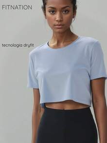 FITNATION Women's Dryfit Fitness Cropped T-Shirt With Short Sleeves, Ideal For All Sports - Màu xanh nhạt - Xem 1