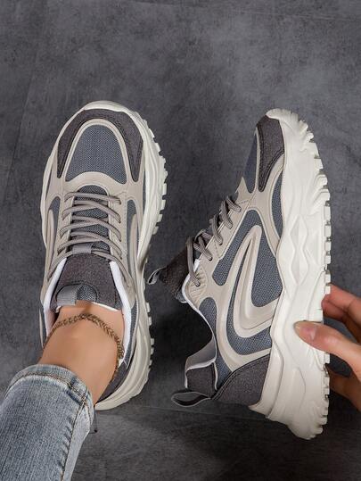 Women's Versatile Lightweight Breathable Retro Casual Sneakers, Women's Patchwork Lace-Up Low-Top Soft-Sole Walking Shoes, Women's Thick-Sole Elevated Street Chunky Sneakers, Women's Lightweight Non-Slip Running Sneakers