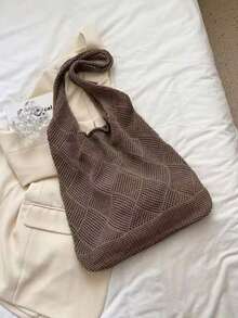 Damska torba na ramię z dzianiny Hollow Knitted, prosta torebka szydełkowa, lekka, swobodna, pusta, szydełkowana torba w stylu wakacyjnym dla nastolatek, idealna na studia, na zewnątrz, w podróż, na wycieczki, na wakacje, na plażę, na ramię, na zakupy