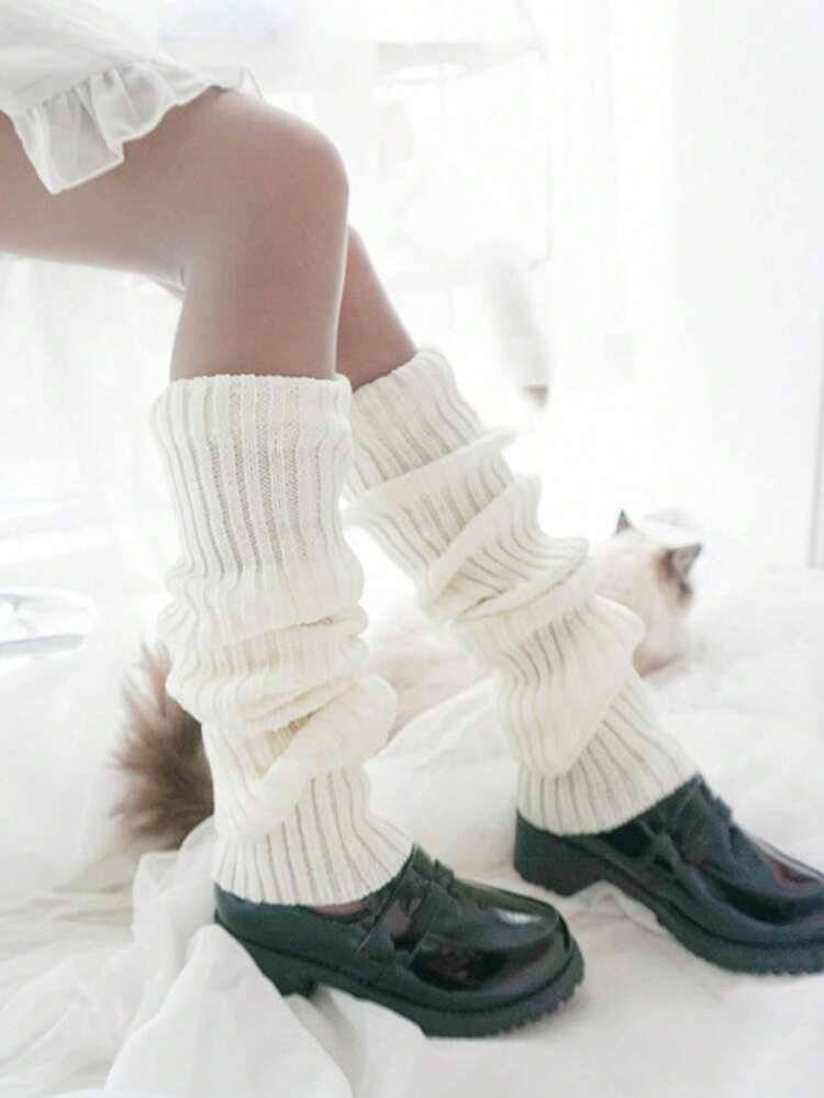 2 pares de calentadores de piernas decorativos y lindos con rayas verticales blancas y negras para mujer, adecuados para primavera, otoño e invierno, accesorios de otoño, regalo de Navidad - Blanco+Negro - Añade 5