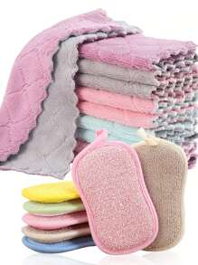 Random Color Kitchen Towel And Dishcloth Set, Including Dishcloth, Cleaning Cloth, Wiping Cloth, Suitable For Women's Gifts On Various Holidays Like Valentine's Day, Christmas, Mother's Day, Thanksgiving, New Year, Wedding, Marriage - Multicolor - View 1